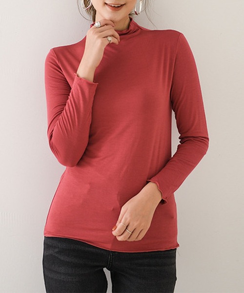 Amulet(アミュレット)の「ハイネックカットソー(Tシャツ/カットソー・レディース・ホワイト/ブラック/ダークグリーン/ベージュ/グレー/レッド/ピンク/グリーン/ライトグリーン/モカ・M/L/XL)」の20枚目の写真