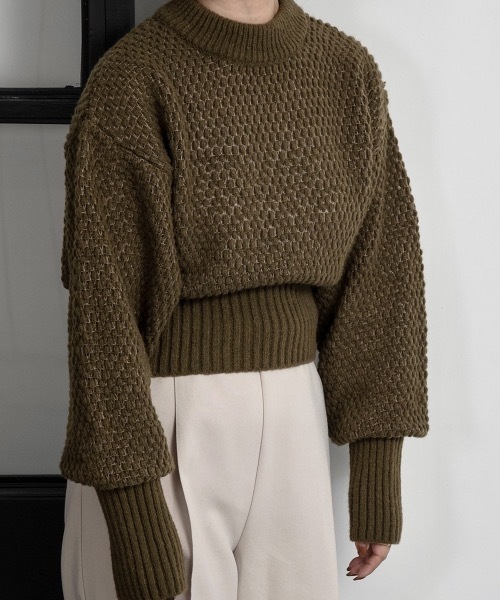lawgy(ラウジー)の「grain pattern knit(ニット/セーター・レディース・グリーン/アイボリー/ベージュ系その他・FREE)」の3枚目の写真