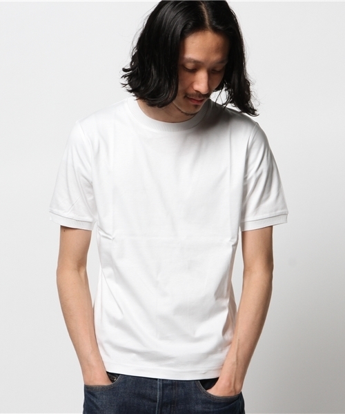 EDIFICE（エディフィス）の「◇ラインリブ クルーS/S（Tシャツ/カットソー・メンズ・ホワイト/ネイビー/グレー・44/48/46/50）」の2枚目の写真