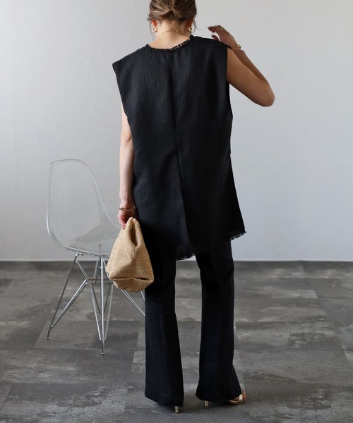 Bonjour Sagan（ボンジュールサガン）の「Vネックツイードベスト（ベスト・レディース・ブラック/ライトベージュ/グレー・FREE）」の18枚目の写真