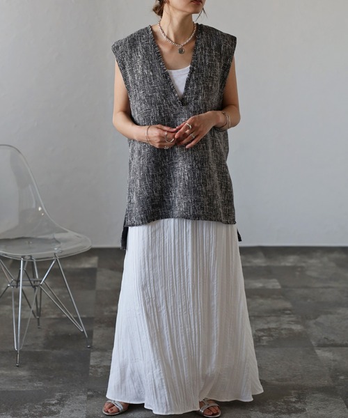 Bonjour Sagan（ボンジュールサガン）の「Vネックツイードベスト（ベスト・レディース・ブラック/ライトベージュ/グレー・FREE）」の20枚目の写真