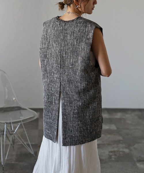 Bonjour Sagan（ボンジュールサガン）の「Vネックツイードベスト（ベスト・レディース・ブラック/ライトベージュ/グレー・FREE）」の22枚目の写真