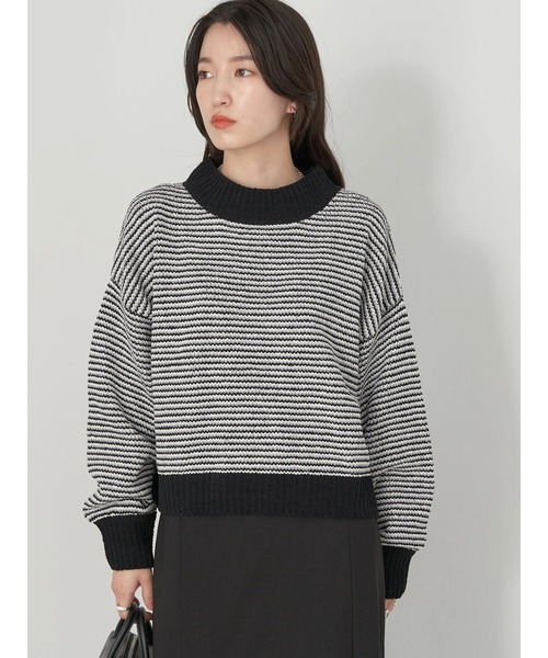 earth music&ecology（アースミュージックアンドエコロジー）の「モールヤーンショートニット knit（ニット/セーター・レディース・グリーン/オフホワイト/グレー/マスタード/ボルドー・FREE）」の7枚目の写真