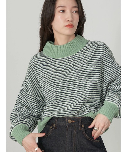 earth music&ecology（アースミュージックアンドエコロジー）の「モールヤーンショートニット knit（ニット/セーター・レディース・グリーン/オフホワイト/グレー/マスタード/ボルドー・FREE）」の8枚目の写真