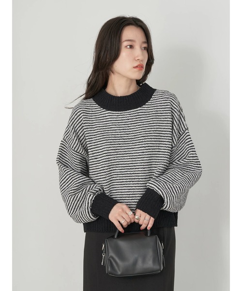 earth music&ecology（アースミュージックアンドエコロジー）の「モールヤーンショートニット knit（ニット/セーター・レディース・グリーン/オフホワイト/グレー/マスタード/ボルドー・FREE）」の9枚目の写真