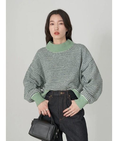 earth music&ecology（アースミュージックアンドエコロジー）の「モールヤーンショートニット knit（ニット/セーター・レディース・グリーン/オフホワイト/グレー/マスタード/ボルドー・FREE）」の14枚目の写真