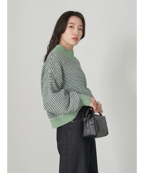 earth music&ecology（アースミュージックアンドエコロジー）の「モールヤーンショートニット knit（ニット/セーター・レディース・グリーン/オフホワイト/グレー/マスタード/ボルドー・FREE）」の15枚目の写真