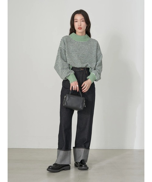 earth music&ecology（アースミュージックアンドエコロジー）の「モールヤーンショートニット knit（ニット/セーター・レディース・グリーン/オフホワイト/グレー/マスタード/ボルドー・FREE）」の17枚目の写真