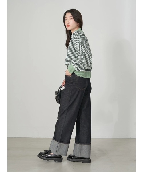 earth music&ecology（アースミュージックアンドエコロジー）の「モールヤーンショートニット knit（ニット/セーター・レディース・グリーン/オフホワイト/グレー/マスタード/ボルドー・FREE）」の19枚目の写真