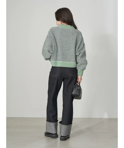 earth music&ecology（アースミュージックアンドエコロジー）の「モールヤーンショートニット knit（ニット/セーター・レディース・グリーン/オフホワイト/グレー/マスタード/ボルドー・FREE）」の20枚目の写真