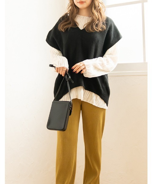 chocomee（チョコミー）の「v neck knit vest/ｖネックニットベスト（ベスト・レディース・アイボリー/ブラック・FREE）」の2枚目の写真