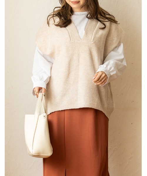 chocomee（チョコミー）の「v neck knit vest/ｖネックニットベスト（ベスト・レディース・アイボリー/ブラック・FREE）」の11枚目の写真