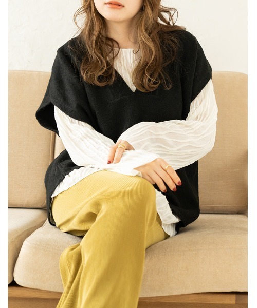 chocomee（チョコミー）の「v neck knit vest/ｖネックニットベスト（ベスト・レディース・アイボリー/ブラック・FREE）」の9枚目の写真