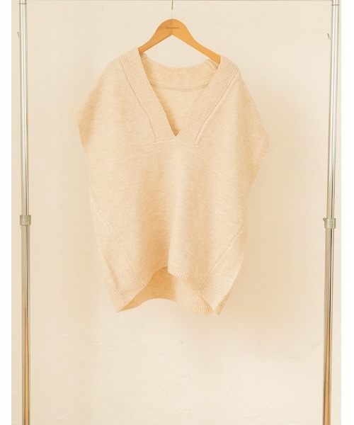 chocomee（チョコミー）の「v neck knit vest/ｖネックニットベスト（ベスト・レディース・アイボリー/ブラック・FREE）」の7枚目の写真