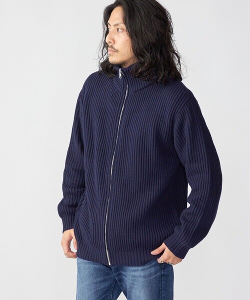 SHIPS(シップス)の「*SHIPS:〈手洗い可能〉リラックスフィット 畔編み ドライバーズ ニット ジップ カーディガン(カーディガン/ボレロ・メンズ・グリーン/オレンジ/ネイビー/ロイヤルブルー・SMALL/MEDIUM/LARGE/X-LARGE)」の2枚目の写真
