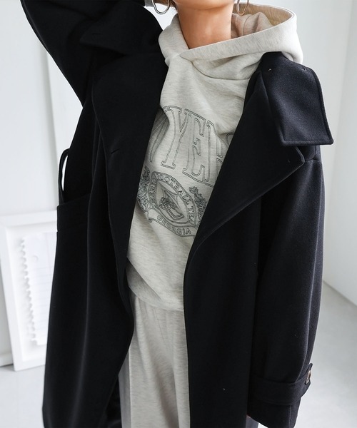 andme（アンドミー）の「裏起毛カレッジロゴ刺繍スウェットパーカー（パーカー・レディース・ブルー/ブラック/ボルドー/オートミール・M/L）」の13枚目の写真