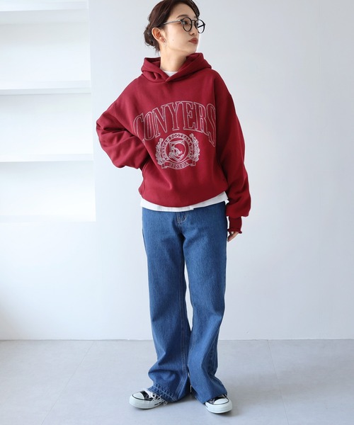 andme（アンドミー）の「裏起毛カレッジロゴ刺繍スウェットパーカー（パーカー・レディース・ブルー/ブラック/ボルドー/オートミール・M/L）」の21枚目の写真