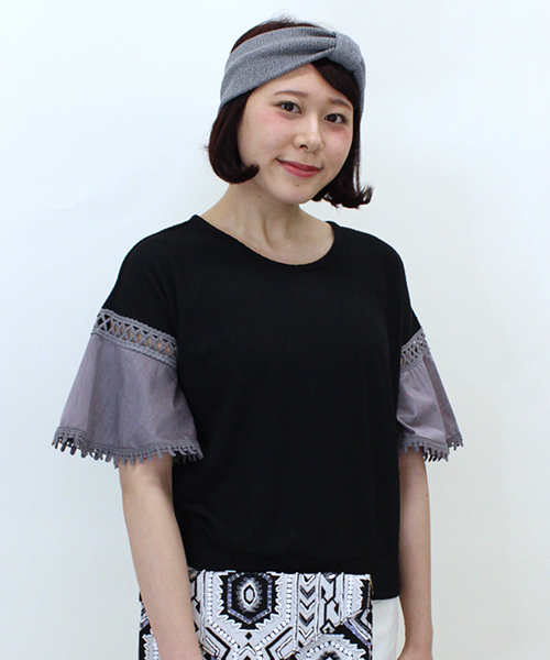 mystic(ミスティック)の「袖布帛切替プルオーバー(Tシャツ/カットソー・レディース・ホワイト/ネイビー/ブラック/ベージュ・フリ-)」の3枚目の写真