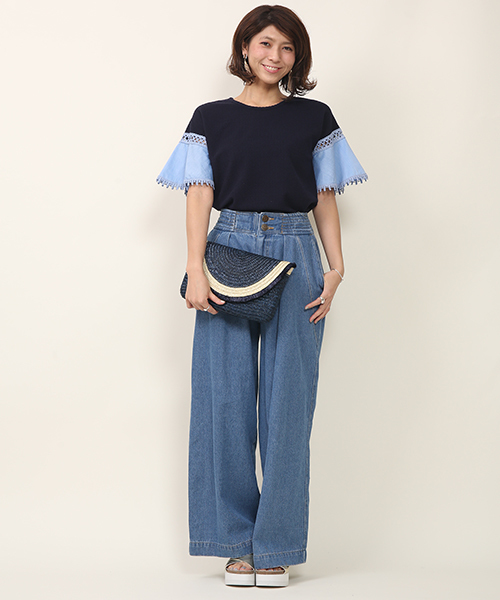 mystic(ミスティック)の「袖布帛切替プルオーバー(Tシャツ/カットソー・レディース・ホワイト/ネイビー/ブラック/ベージュ・フリ-)」の13枚目の写真