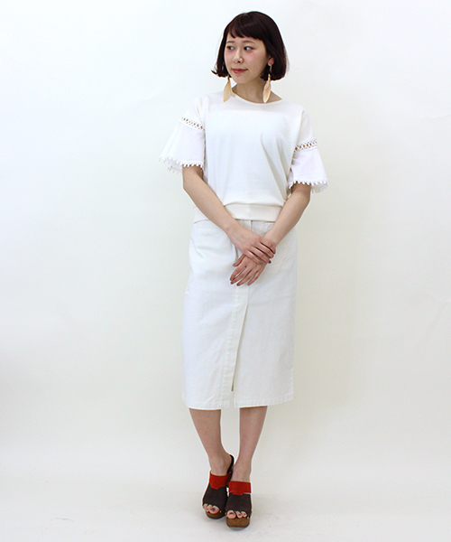 mystic(ミスティック)の「袖布帛切替プルオーバー(Tシャツ/カットソー・レディース・ホワイト/ネイビー/ブラック/ベージュ・フリ-)」の14枚目の写真