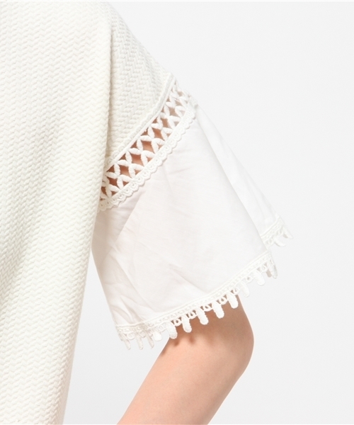 mystic(ミスティック)の「袖布帛切替プルオーバー(Tシャツ/カットソー・レディース・ホワイト/ネイビー/ブラック/ベージュ・フリ-)」の10枚目の写真