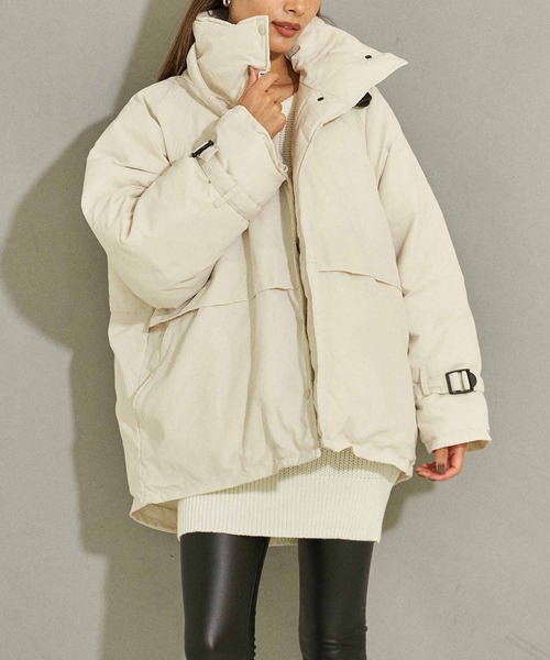 ANAP（アナップ）の「中綿スタンドベルトジャケット（ダウンジャケット/コート・レディース・アイボリー/ブラック/カーキ・FREE）」の2枚目の写真