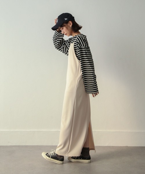 Chillfar(チルファー)の「ロングキャミワンピース(ワンピース・レディース・グレー/ブラック/カーキ/アイボリー/ダークブラウン・LARGE/MEDIUM)」の9枚目の写真