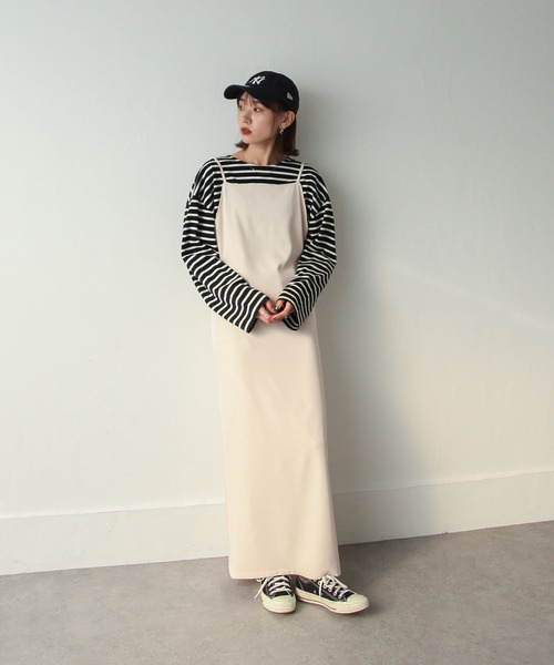 Chillfar(チルファー)の「ロングキャミワンピース(ワンピース・レディース・グレー/ブラック/カーキ/アイボリー/ダークブラウン・LARGE/MEDIUM)」の8枚目の写真