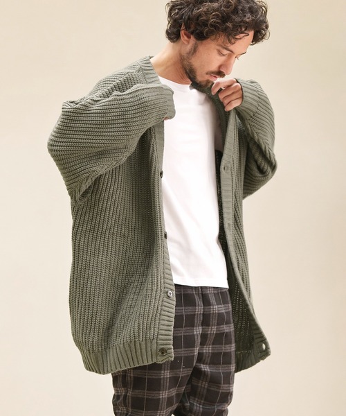 CAMBIO(カンビオ)の「mcg3159-AZEAMI 5G Loose Knit Cardigan カーディガン(カーディガン/ボレロ・メンズ・ブラックミックス/グリーン/ブラック/グレー・M/L)」の3枚目の写真