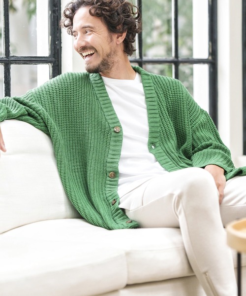 CAMBIO(カンビオ)の「mcg3159-AZEAMI 5G Loose Knit Cardigan カーディガン(カーディガン/ボレロ・メンズ・ブラックミックス/グリーン/ブラック/グレー・M/L)」の4枚目の写真