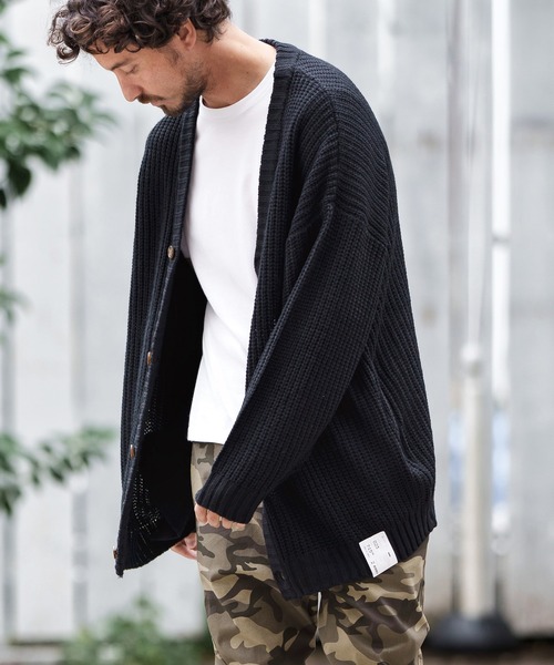 CAMBIO(カンビオ)の「mcg3159-AZEAMI 5G Loose Knit Cardigan カーディガン(カーディガン/ボレロ・メンズ・ブラックミックス/グリーン/ブラック/グレー・M/L)」の2枚目の写真