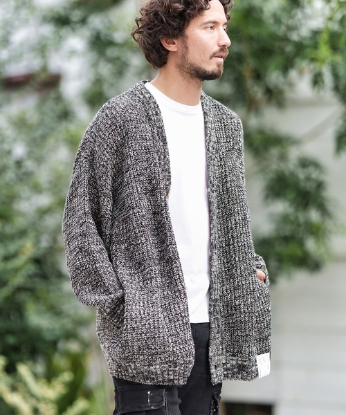 CAMBIO(カンビオ)の「mcg3159-AZEAMI 5G Loose Knit Cardigan カーディガン(カーディガン/ボレロ・メンズ・ブラックミックス/グリーン/ブラック/グレー・M/L)」の5枚目の写真