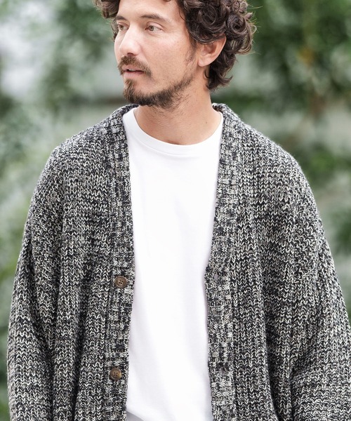 CAMBIO(カンビオ)の「mcg3159-AZEAMI 5G Loose Knit Cardigan カーディガン(カーディガン/ボレロ・メンズ・ブラックミックス/グリーン/ブラック/グレー・M/L)」の6枚目の写真