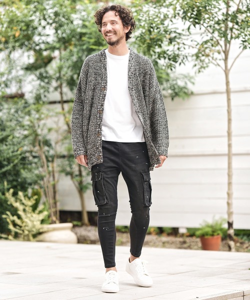 CAMBIO(カンビオ)の「mcg3159-AZEAMI 5G Loose Knit Cardigan カーディガン(カーディガン/ボレロ・メンズ・ブラックミックス/グリーン/ブラック/グレー・M/L)」の7枚目の写真