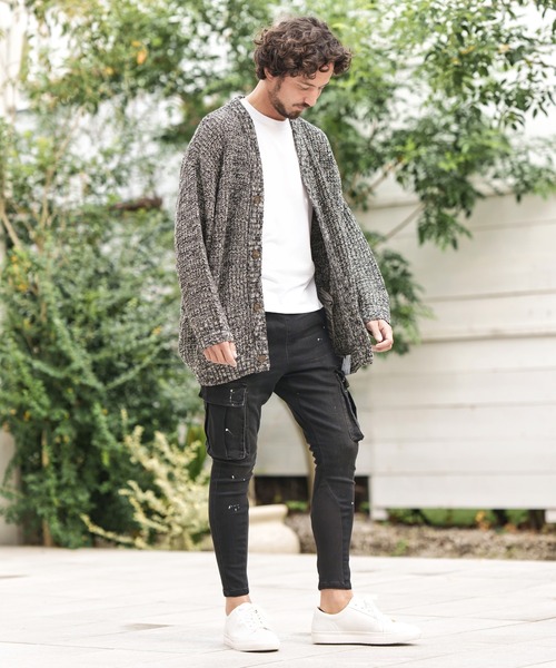 CAMBIO(カンビオ)の「mcg3159-AZEAMI 5G Loose Knit Cardigan カーディガン(カーディガン/ボレロ・メンズ・ブラックミックス/グリーン/ブラック/グレー・M/L)」の8枚目の写真