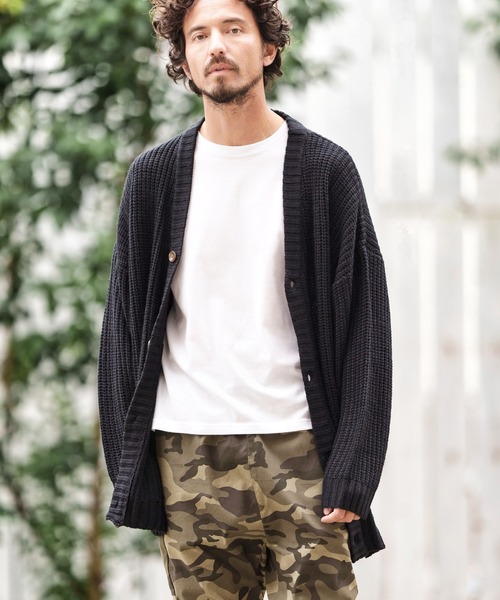 CAMBIO(カンビオ)の「mcg3159-AZEAMI 5G Loose Knit Cardigan カーディガン(カーディガン/ボレロ・メンズ・ブラックミックス/グリーン/ブラック/グレー・M/L)」の9枚目の写真