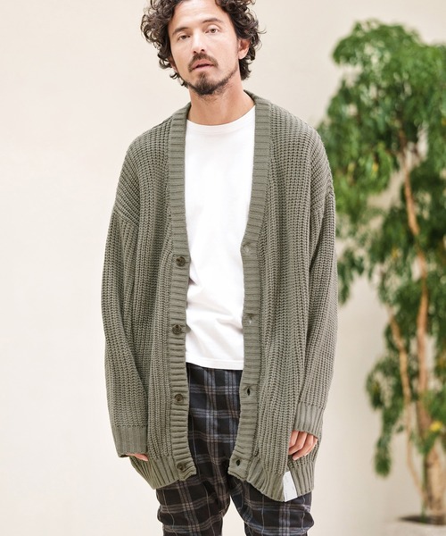 CAMBIO(カンビオ)の「mcg3159-AZEAMI 5G Loose Knit Cardigan カーディガン(カーディガン/ボレロ・メンズ・ブラックミックス/グリーン/ブラック/グレー・M/L)」の13枚目の写真