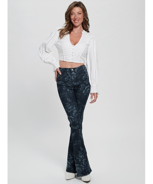 Guess（ゲス）の「Eco Adeline Floral High-Rise Flare Jeans（デニムパンツ・レディース・ブルー・25inch/26inch/27inch/24inch）」の8枚目の写真