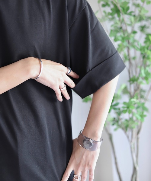 WONDER WONDER（ワンダーワンダー）の「ロールアップ袖 モックネックＴシャツ / Roll up Mock neck T-SHIRTS（Tシャツ/カットソー・メンズ・ブラック/レッド系/ホワイト/ベージュ・S/M/L）」の12枚目の写真