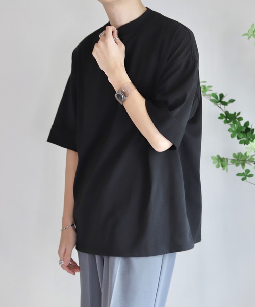 WONDER WONDER（ワンダーワンダー）の「ロールアップ袖 モックネックＴシャツ / Roll up Mock neck T-SHIRTS（Tシャツ/カットソー・メンズ・ブラック/レッド系/ホワイト/ベージュ・S/M/L）」の13枚目の写真