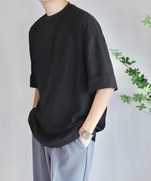 WONDER WONDER（ワンダーワンダー）の「ロールアップ袖 モックネックＴシャツ / Roll up Mock neck T-SHIRTS（Tシャツ/カットソー・メンズ・ブラック/レッド系/ホワイト/ベージュ・S/M/L）」の14枚目の写真