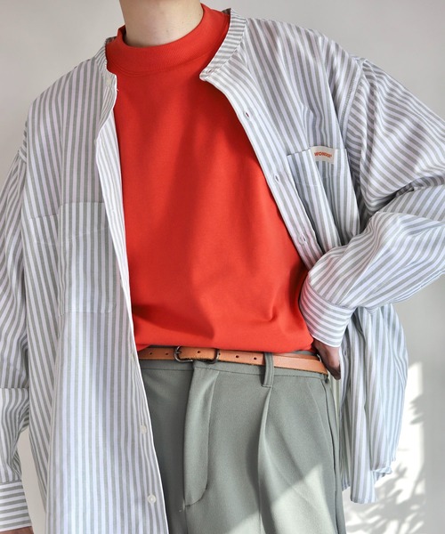 WONDER WONDER（ワンダーワンダー）の「ロールアップ袖 モックネックＴシャツ / Roll up Mock neck T-SHIRTS（Tシャツ/カットソー・メンズ・ブラック/レッド系/ホワイト/ベージュ・S/M/L）」の21枚目の写真