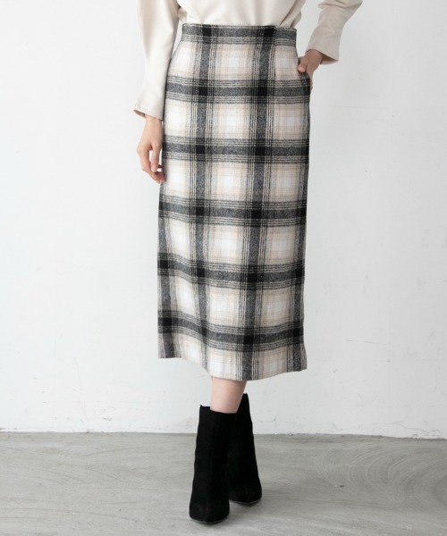 M.deux（エムドゥ）の「◇起毛チェック柄タイトスカート◇（スカート・レディース・ピンク/ブラック・MEDIUM）」の3枚目の写真
