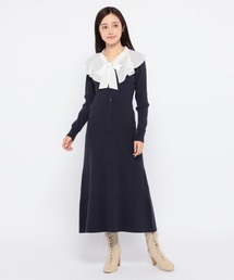 シフォンケープカラー付リブニットワンピース