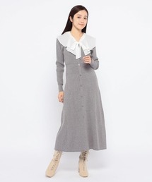 シフォンケープカラー付リブニットワンピース