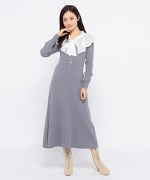 シフォンケープカラー付リブニットワンピース