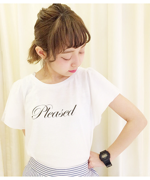 one after another NICE CLAUP(ワンアフターアナザーナイスクラップ)の「【non-no8月号掲載 ナイスクラップ】袖チュールプリントTシャツ(Tシャツ/カットソー・レディース・オフホワイト/イエロー/ネイビー/グレー・FREE)」の1枚目の写真