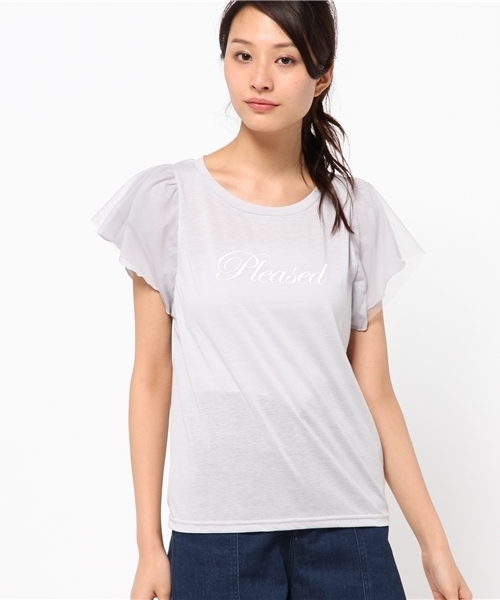 one after another NICE CLAUP(ワンアフターアナザーナイスクラップ)の「【non-no8月号掲載 ナイスクラップ】袖チュールプリントTシャツ(Tシャツ/カットソー・レディース・オフホワイト/イエロー/ネイビー/グレー・FREE)」の2枚目の写真