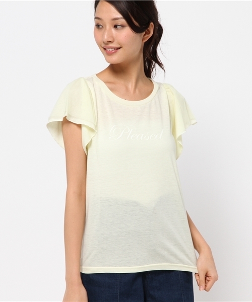 one after another NICE CLAUP(ワンアフターアナザーナイスクラップ)の「【non-no8月号掲載 ナイスクラップ】袖チュールプリントTシャツ(Tシャツ/カットソー・レディース・オフホワイト/イエロー/ネイビー/グレー・FREE)」の4枚目の写真