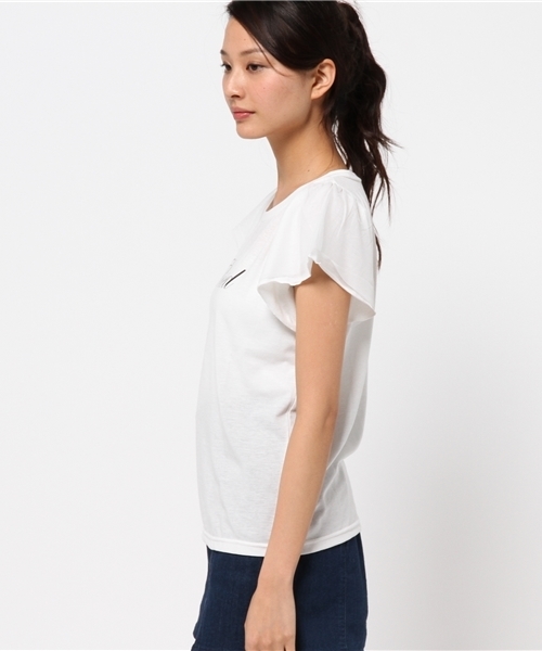 one after another NICE CLAUP(ワンアフターアナザーナイスクラップ)の「【non-no8月号掲載 ナイスクラップ】袖チュールプリントTシャツ(Tシャツ/カットソー・レディース・オフホワイト/イエロー/ネイビー/グレー・FREE)」の6枚目の写真